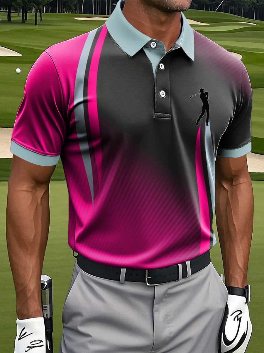 Men's Retro Line Splicing Art Print Casual Business Polo Shirt