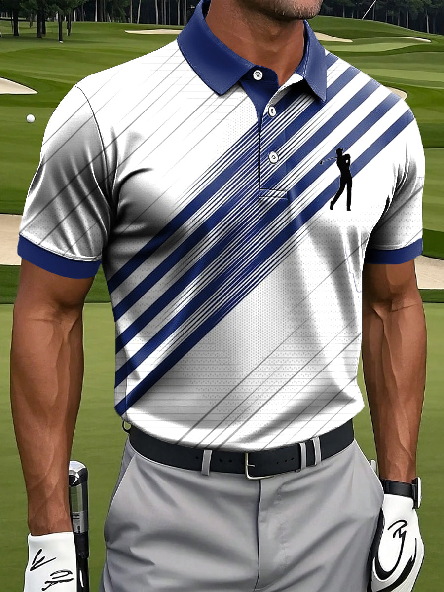 Men's Abstract Gradient Stripe Art Print Casual Business Polo Shirt