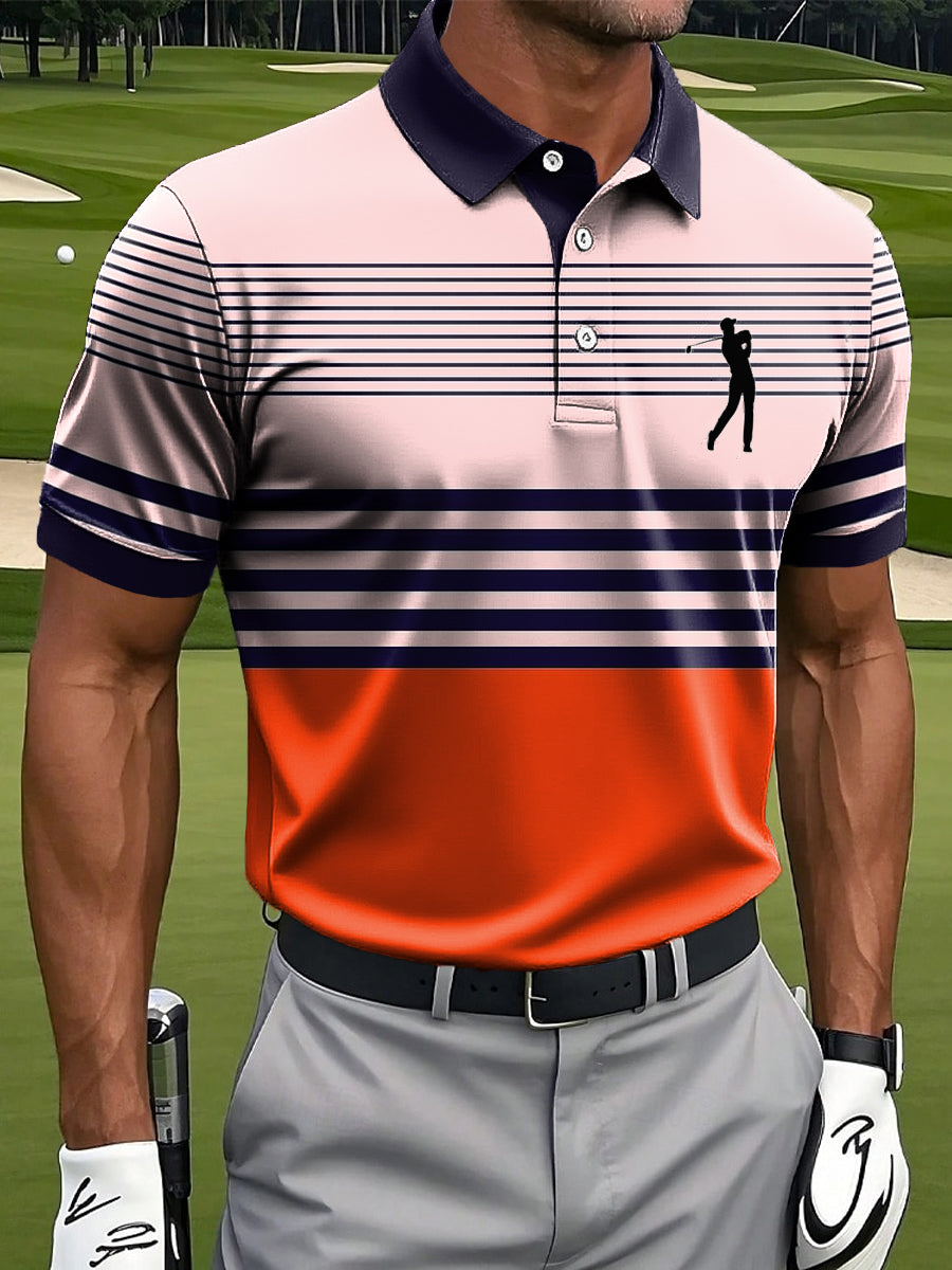 Men's Classic Multicolor Stripe Art Print Casual Business Polo Shirt