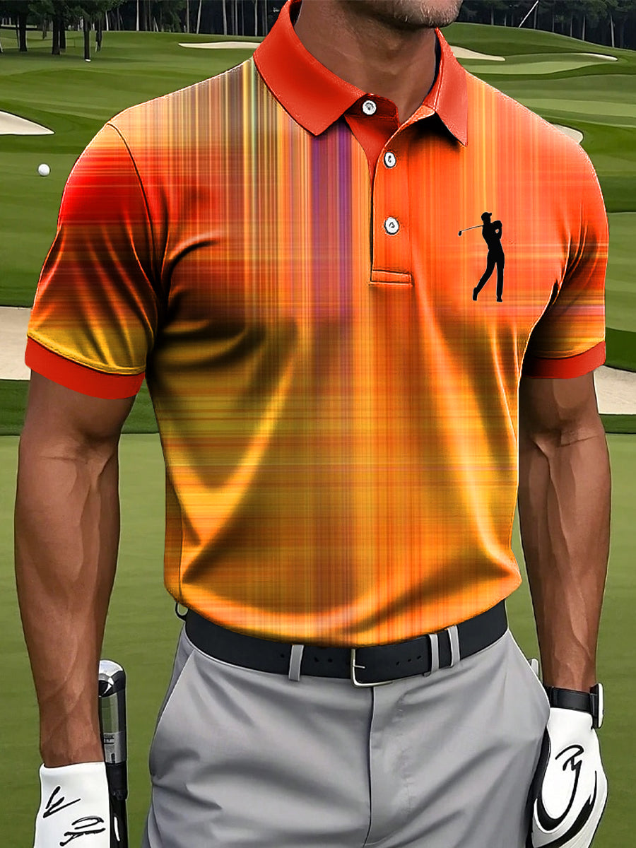 Men's Retro Abstract Check Art Print Casual Business Polo Shirt