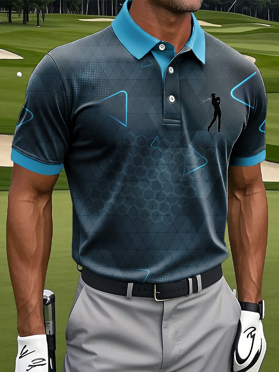 Men's Classic Geometric Line Art Print Casual Business Polo Shirt