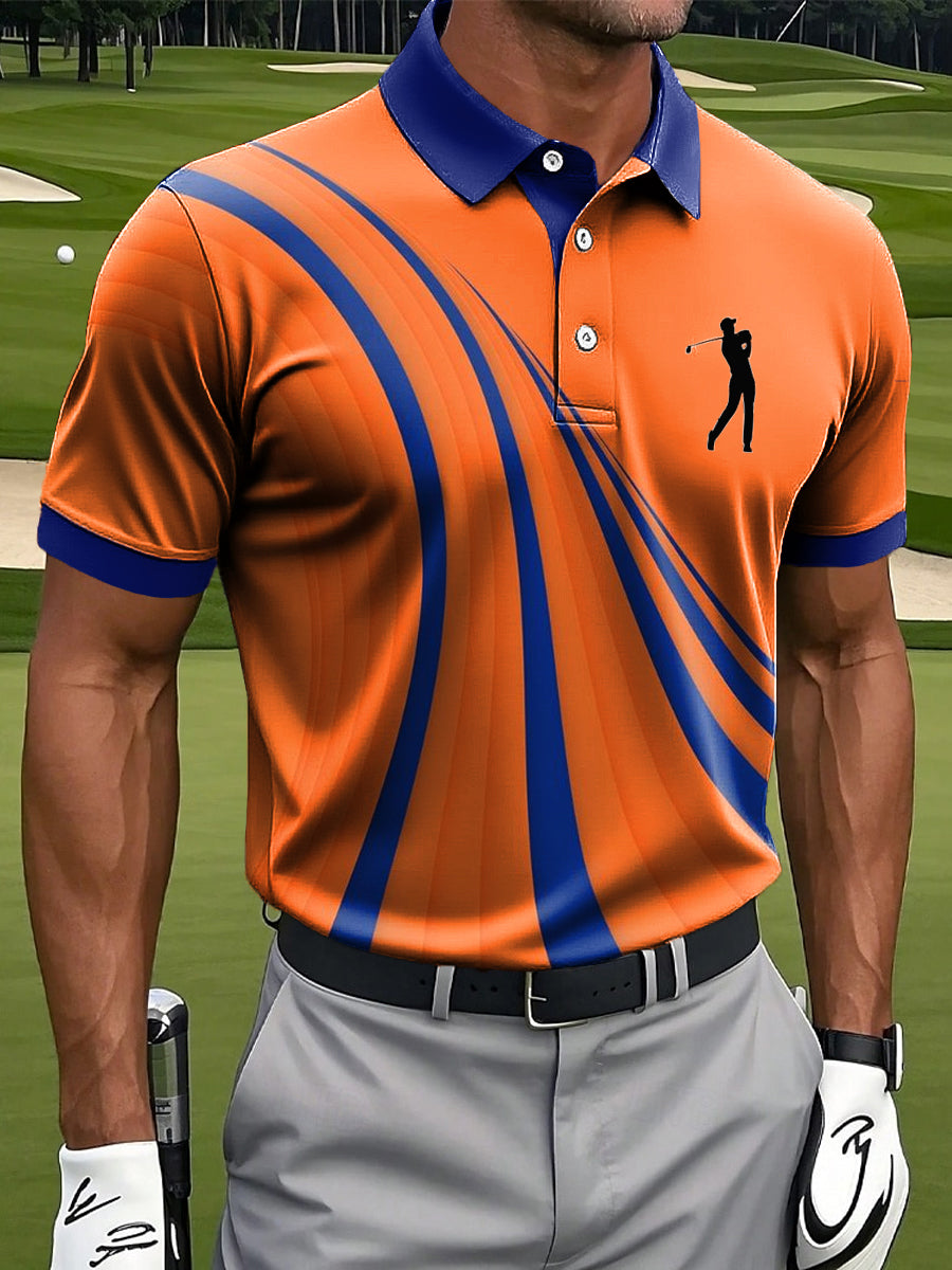 Men's Retro Abstract Line Art Print Casual Business Polo Shirt