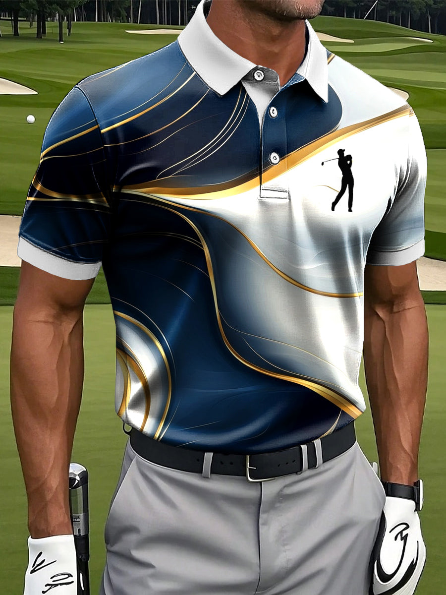 Men's Retro Classic Line Texture Art Print Casual Business Polo Shirt