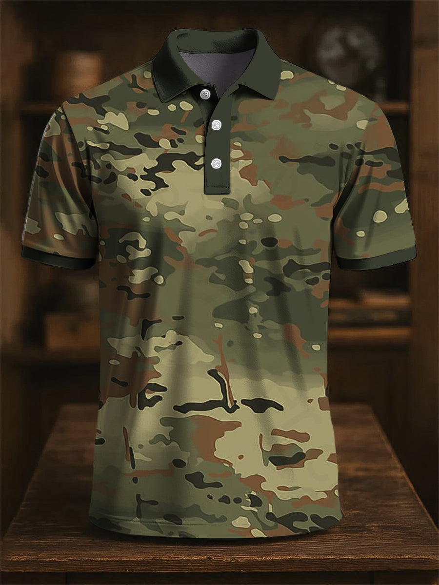 Men's Abstract Camouflage Art Print Casual Business Polo Shirt