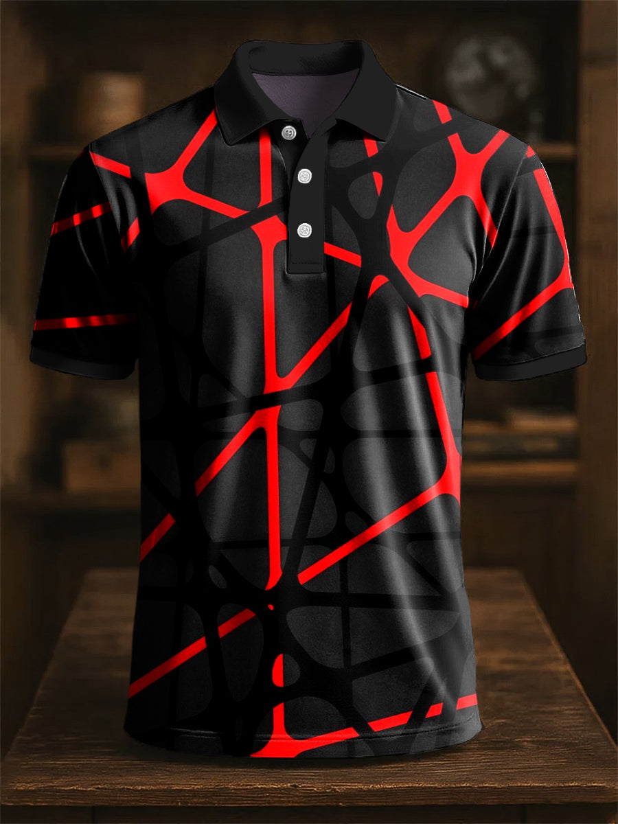 Men's Abstract Irregular Lines Art Printing Casual Business Polo Shirt