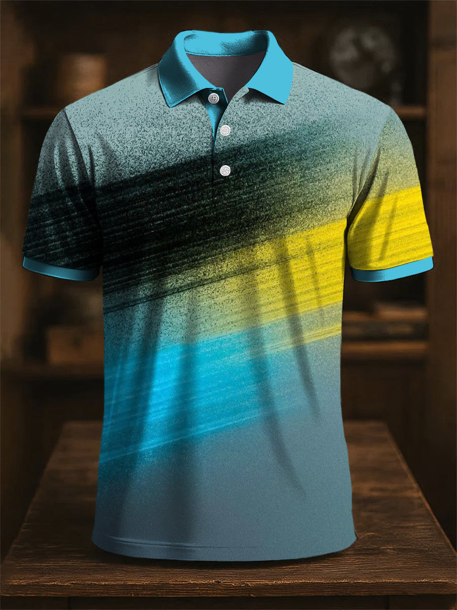 Men's Retro Colorful Line Graffiti Art Print Casual Business Polo Shirt
