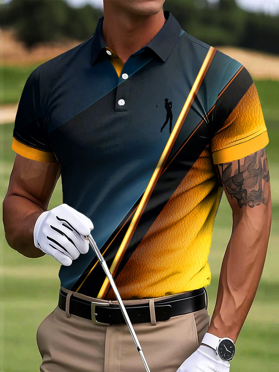 Men's Golf Colorful Striped Artistic Print Casual Business Polo Shirt