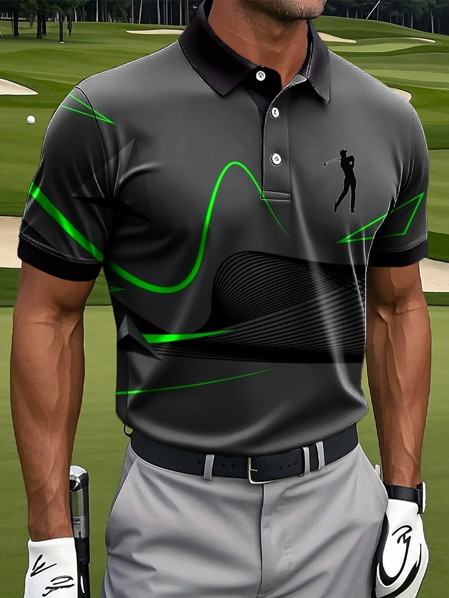 Men's Retro Irregular Lines Geometric Art Print Casual Business Polo Shirt