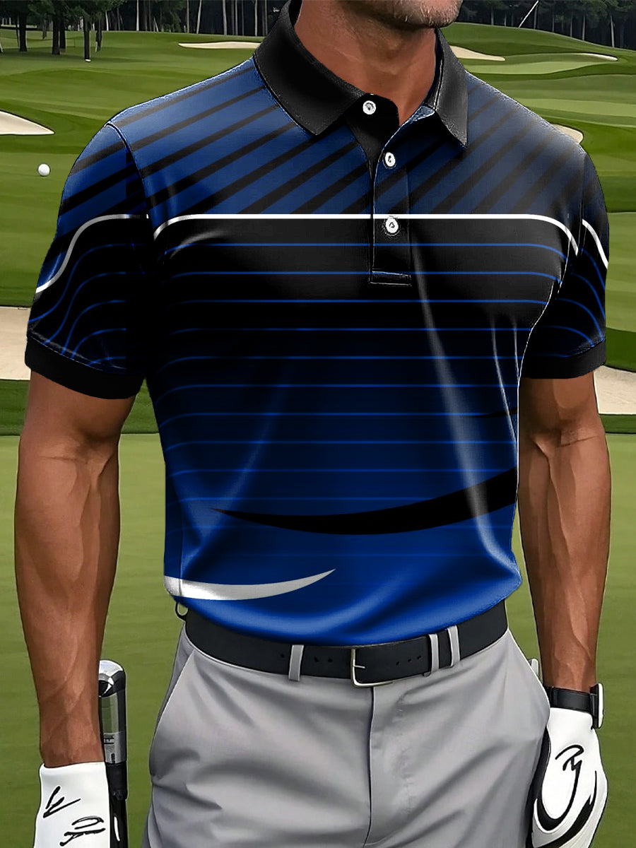 Men's Retro Gradient Striped Art Print Casual Business Polo Shirt