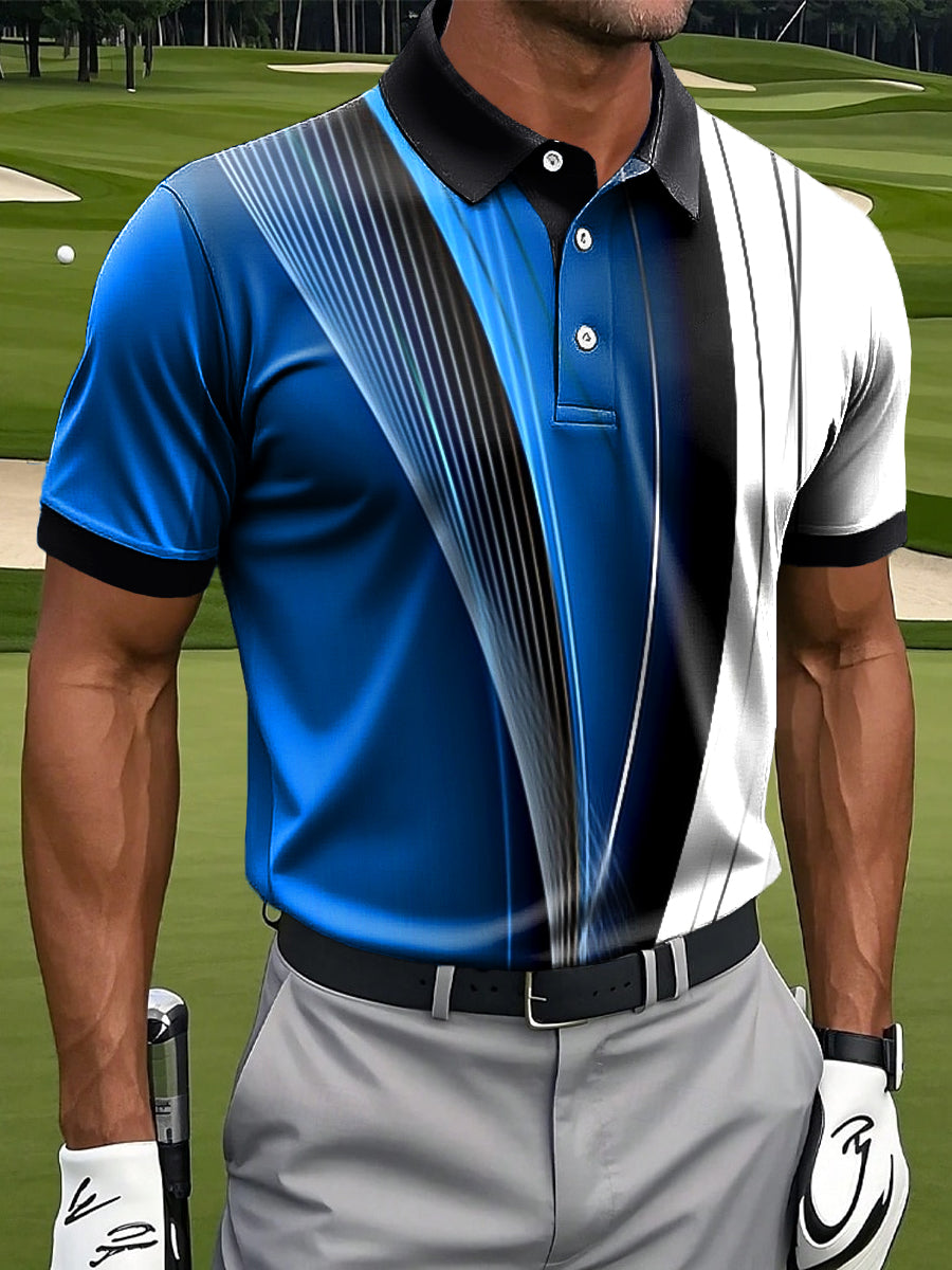 Men's Retro Gradient Stripe Textured Art Print Casual Business Polo Shirt