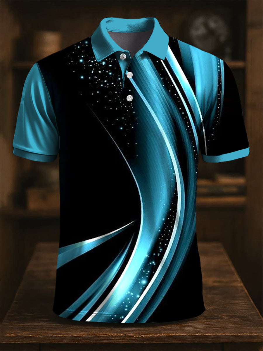 Vintage Art Abstract Line Gradient Print Casual Polo Shirt