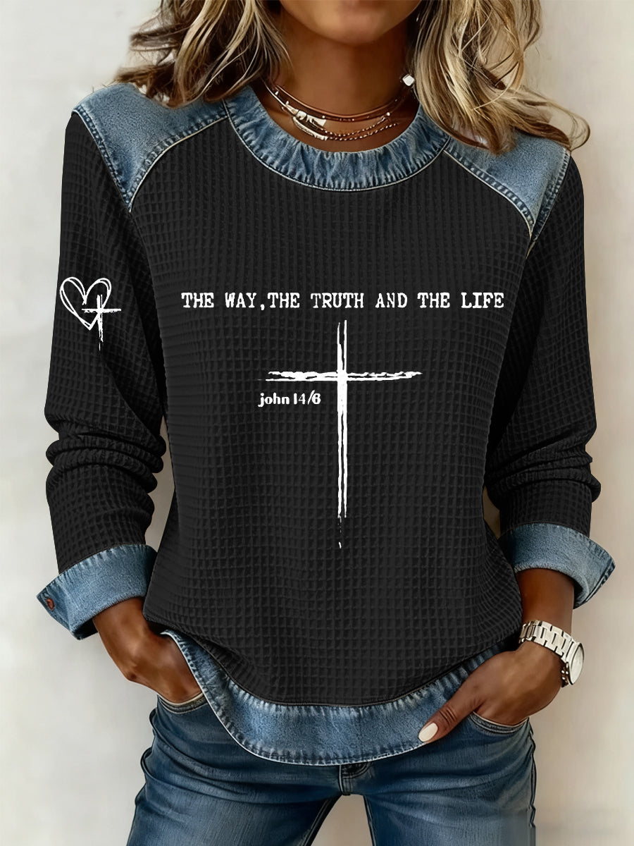 Women's The Way The Truth The Life Cross Printed Casual Top