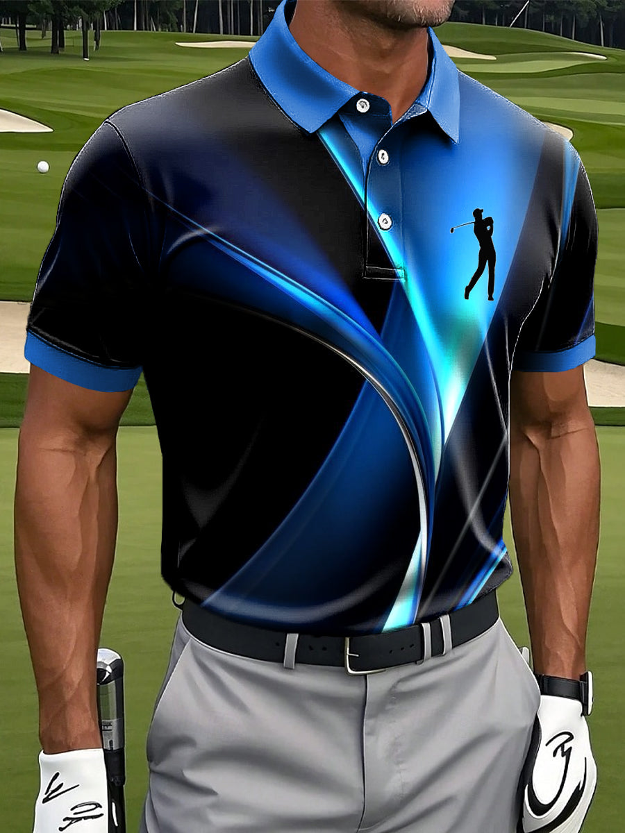 Men's Vintage-Style Striped Textured Casual Golf Polo Shirt