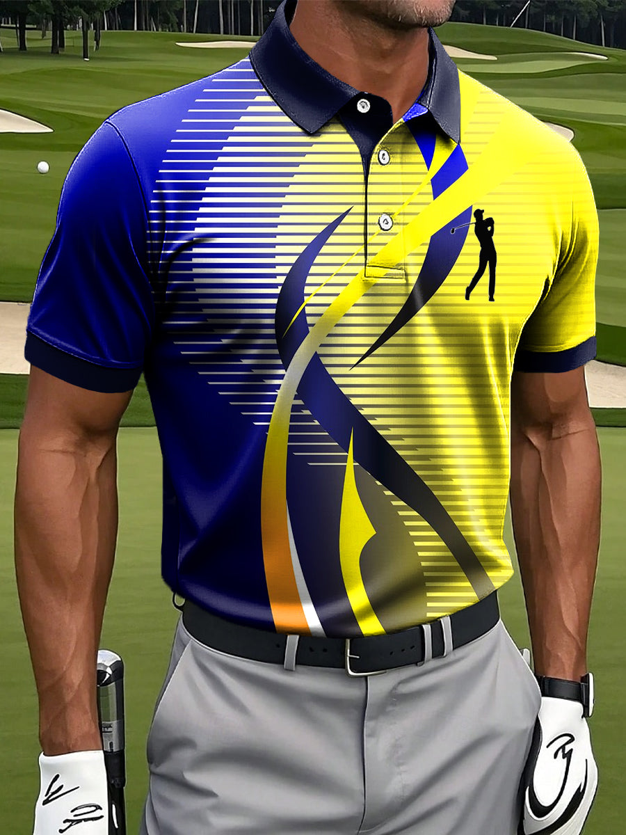 Men's Vintage Gradient Stripe Casual Golf Polo Shirt