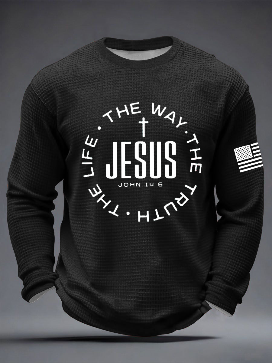 Men's Jesus The Way The Truth The Life John 14:6 Christian Cross Waffle Long Sleeve T-Shirt