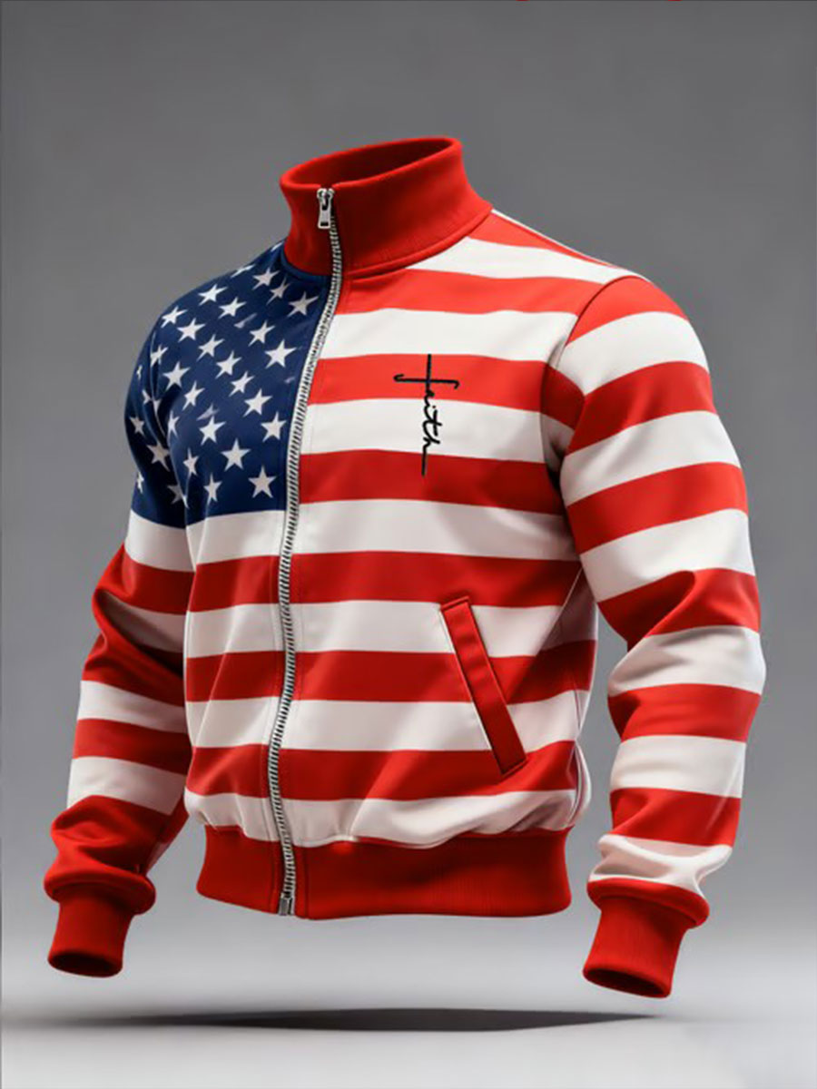 Men's Faith Flag Zip-up Mock Neck Sweatshirt