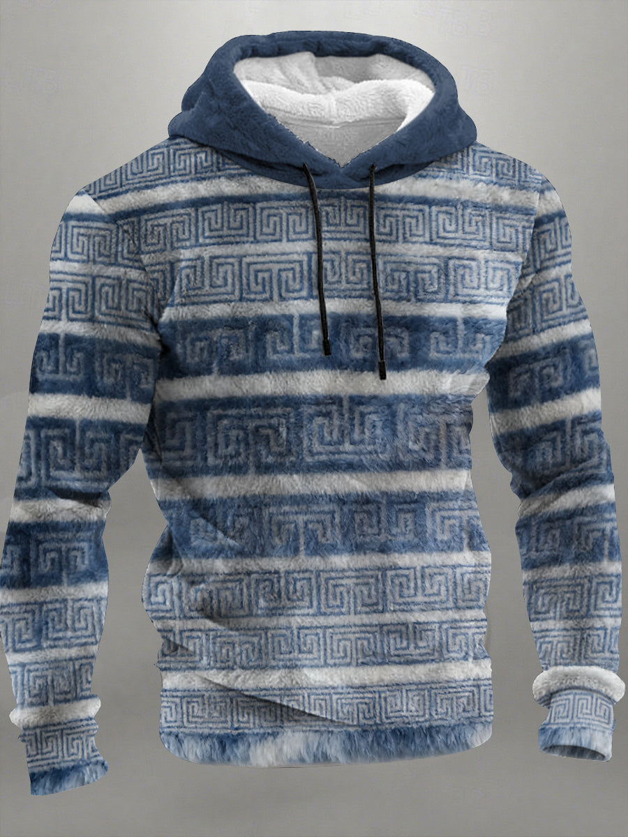 Men's Greek key Art Flannel Hoodie