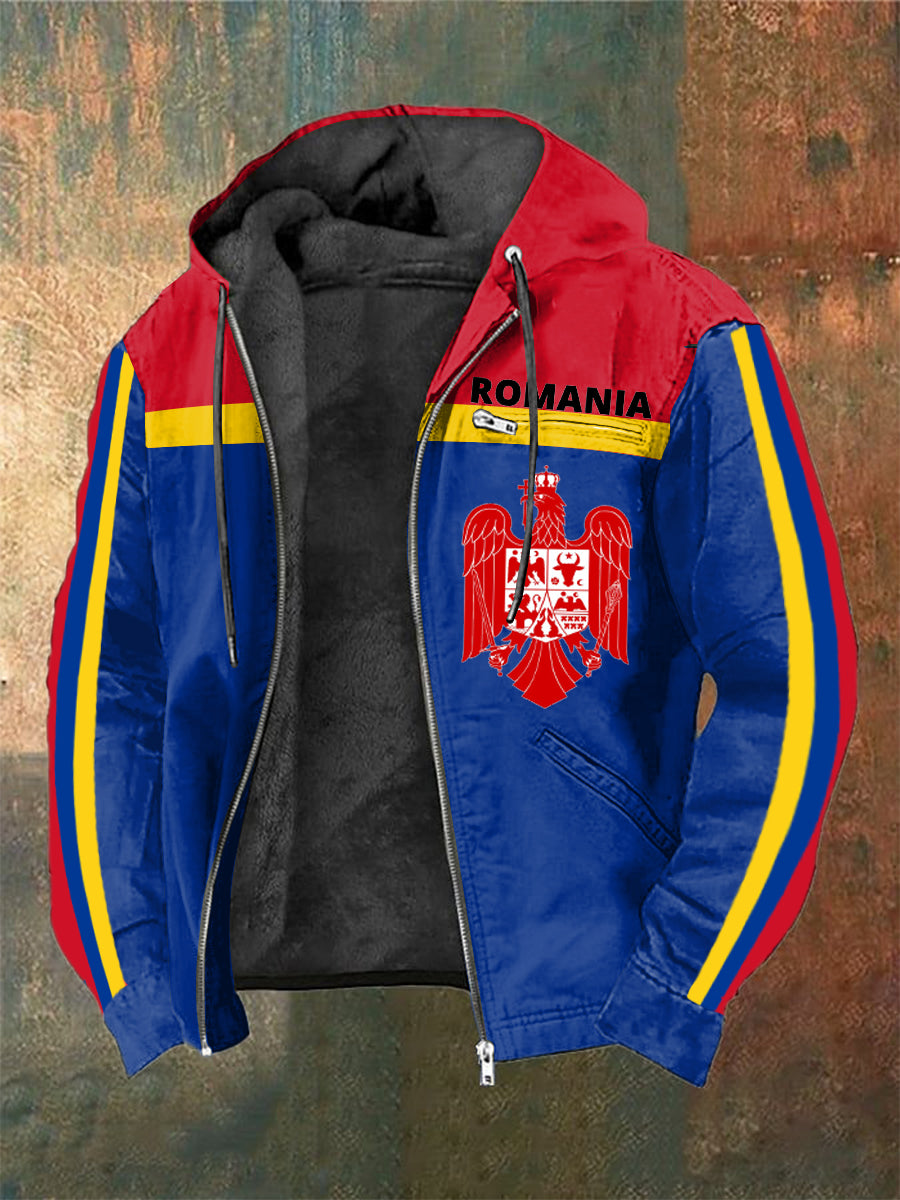 Men's Romanian Flag Printed Long Sleeved Hooded Jacket