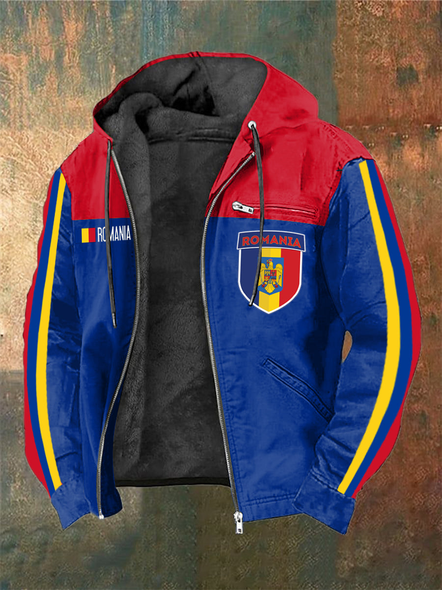 Men's Romanian Flag Printed Long Sleeved Hooded Jacket