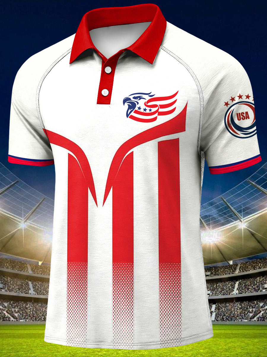 Men's America 250th Anniversary Print Polo Collar Casual Short Sleeved Shirt