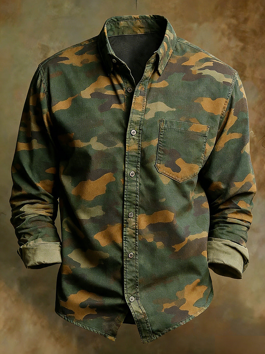 Men's Retro Art Print Comfortable Business Long-Sleeve Shirt