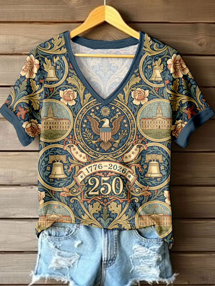 Women's 250th Anniversary Print Vintage V-Neck T-Shirt
