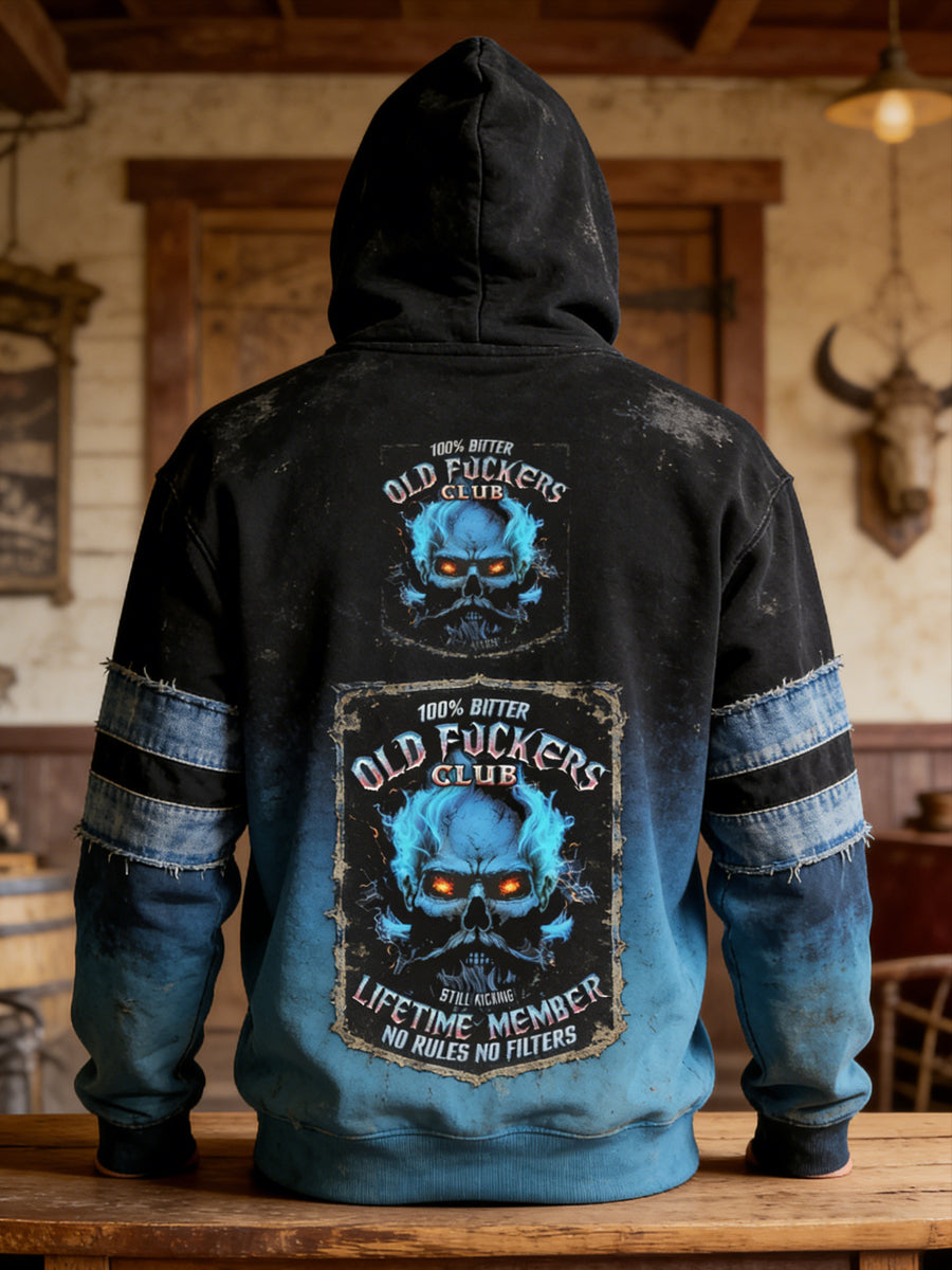 Retro Old Fuckers Club Skull Casual Hoodie