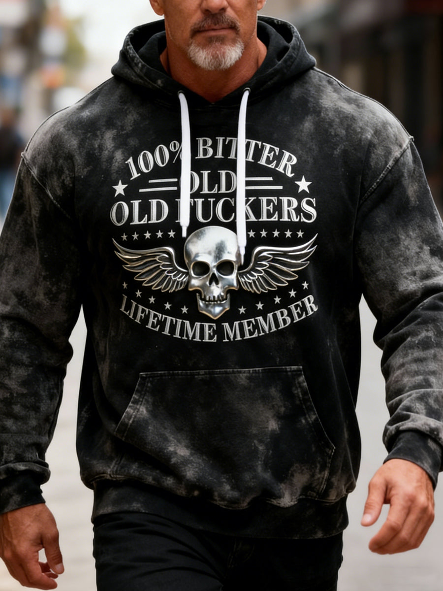 Retro Distressed Old Fuckers Club Skull Casual Art Hoodie