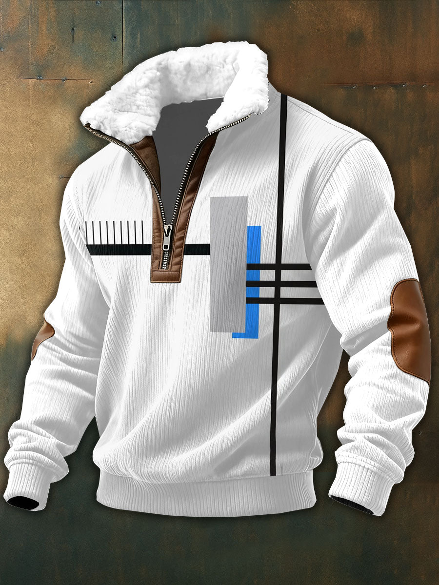 Men's Color Block Print Zip Long Sleeve Sweatshirt