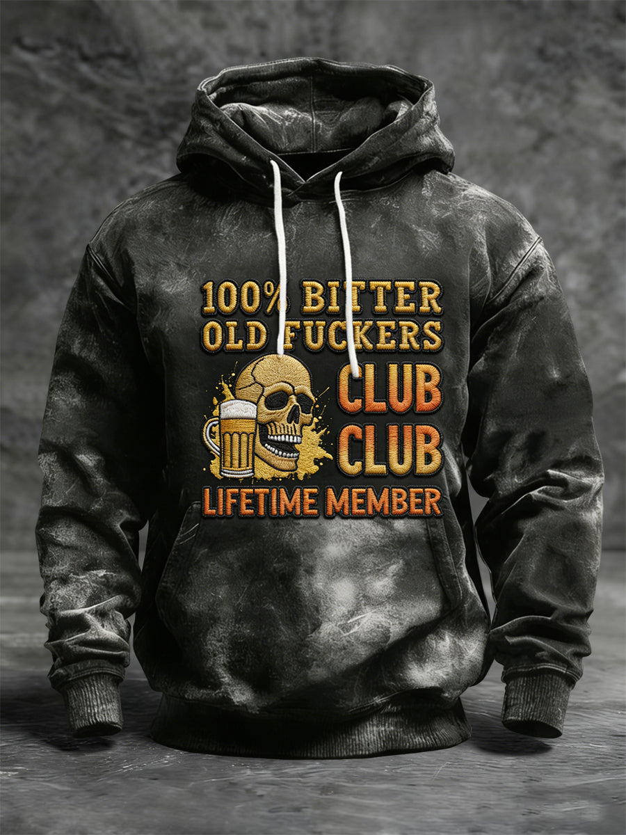 Retro Old Fuckers Club Skull Beer Casual Hoodie