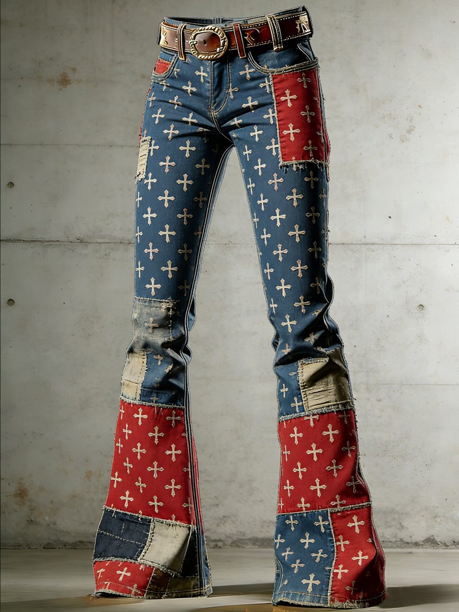 Women's Art American Faith Print Flared Trousers