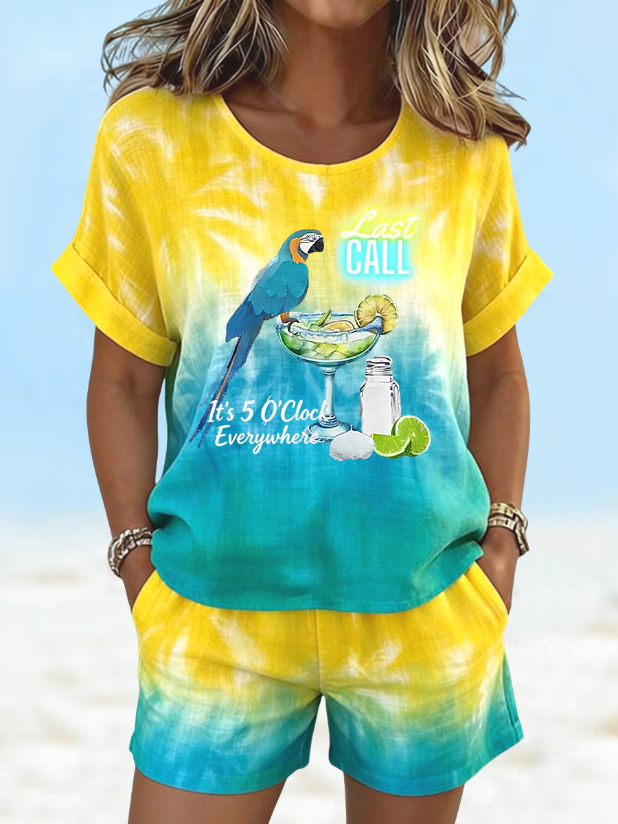 Women's “It's 5 O'Clock Everywhere” Gradient Cotton-Linen Set