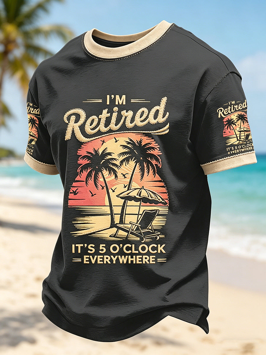 Men's Vacation Printed Vintage Fashion Loose Short Sleeve T-Shirt