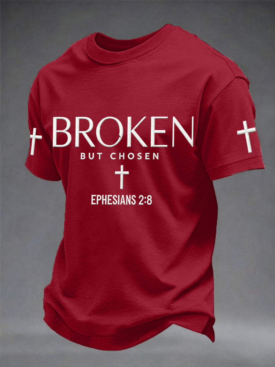 Men's Christian Cross Broken But Chosen Print Tee