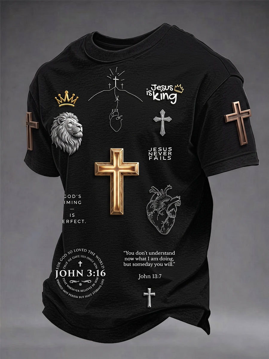 Men's Jesus Cross Printed Short Sleeve T-shirt