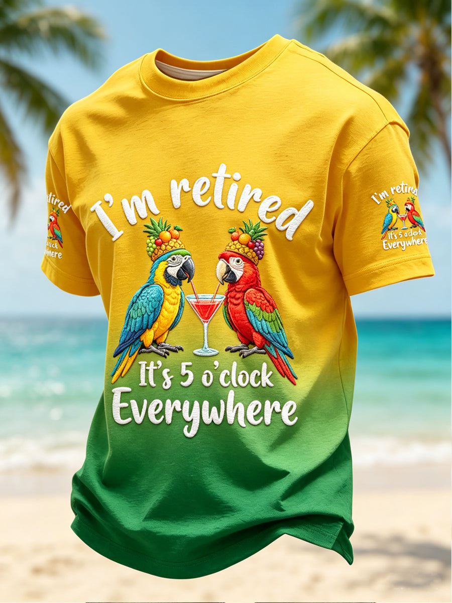 Men's It's 5 O'Clock Everywhere Printed Vintage Fashion Loose Short Sleeve T-Shirt