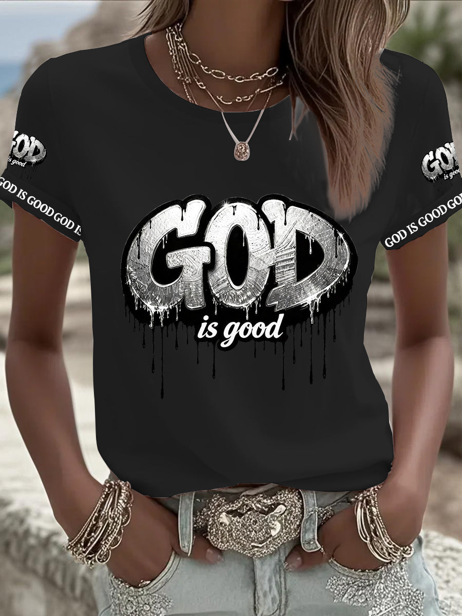 Women's Christian God Is Good Cross Short Sleeve O-neck T-shirt