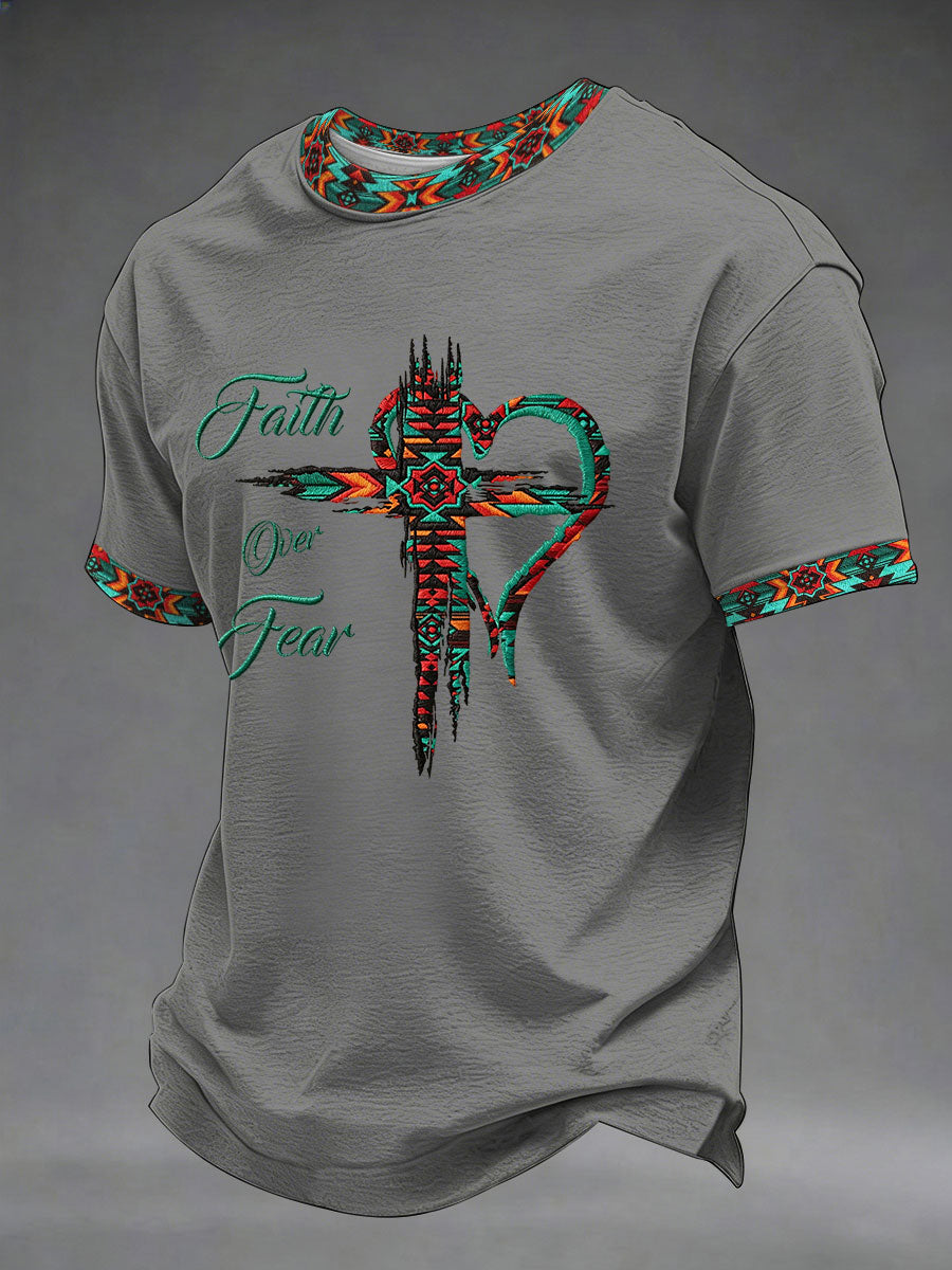 Men's Faith Over Fear Printed Casual T-Shirt