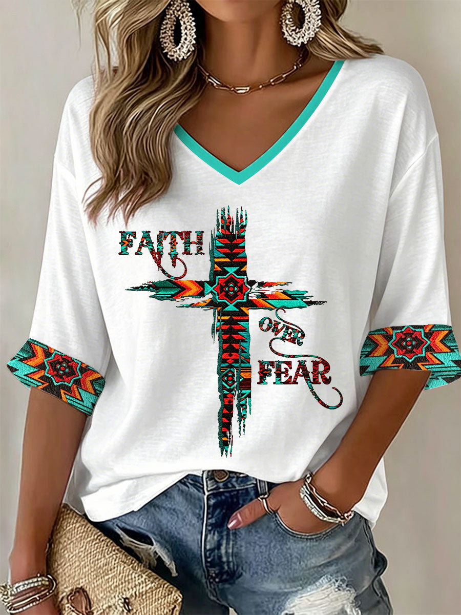 Women's Faith Over Fear Printed Casual T-Shirt