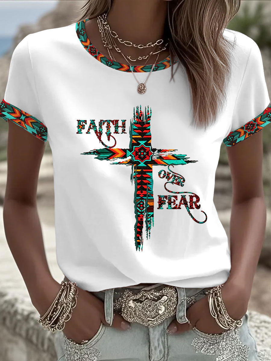 Women's Faith Over Fear Printed Casual T-Shirt