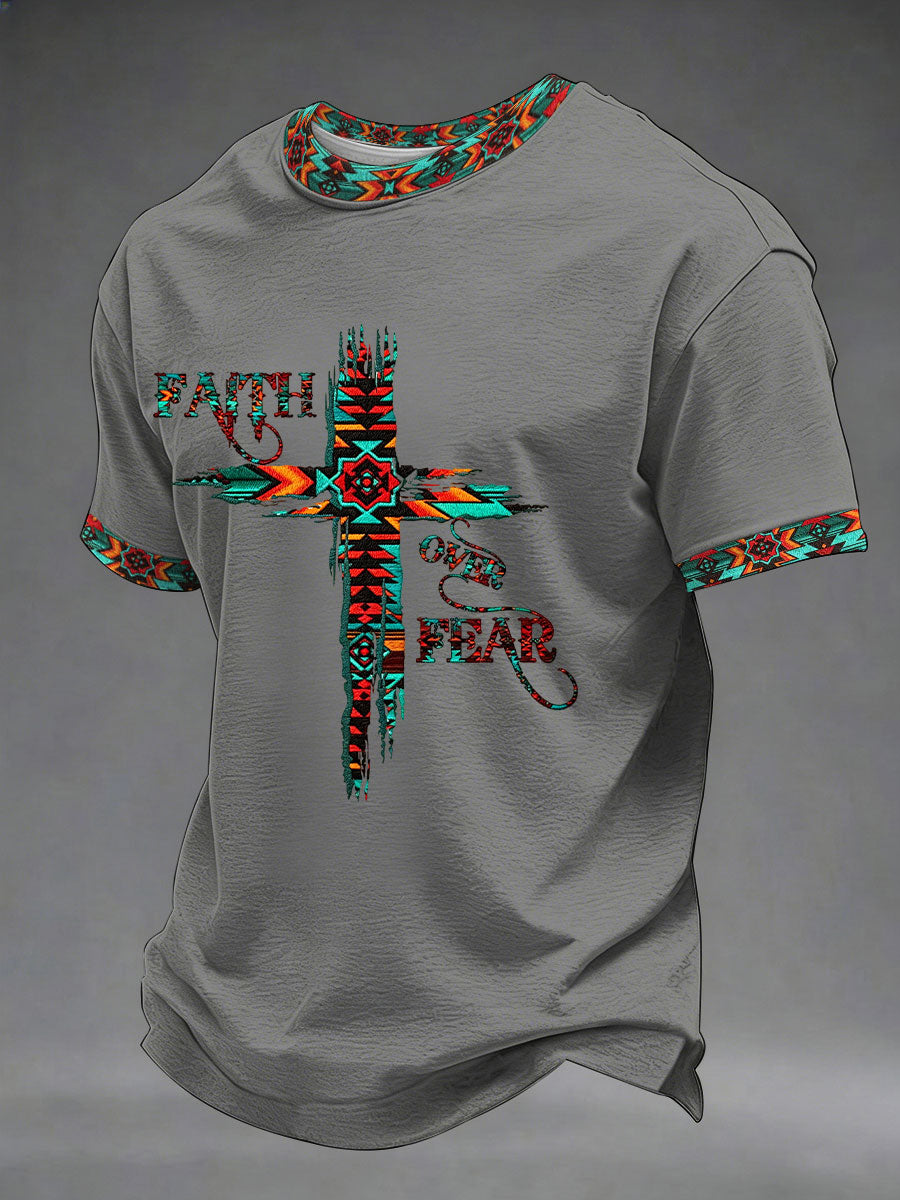 Men's Faith Over Fear Printed Casual T-Shirt
