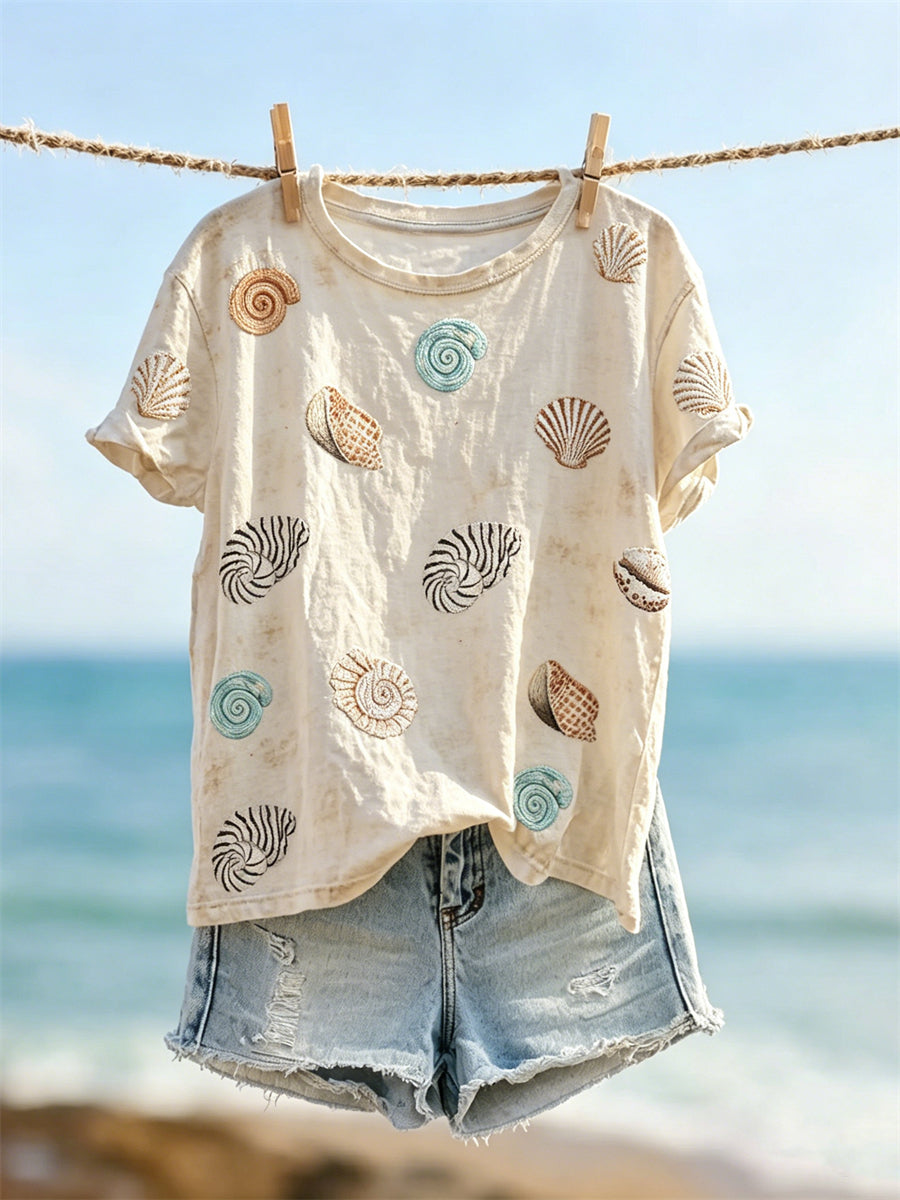 Women's Beach Sea Shells & Conch Print short-sleeved T-shirt