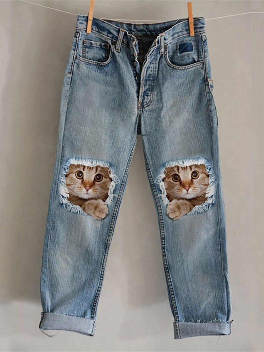 Women's Cat Art Print Casual Pants