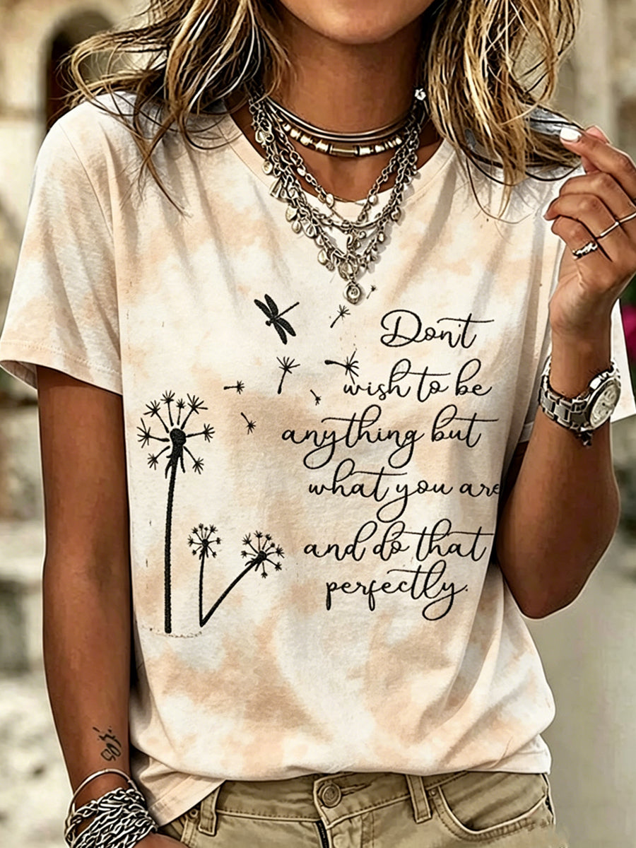 Woman's Dragonfly Printed Vintage Fashion Loose Short Sleeve T-Shirt