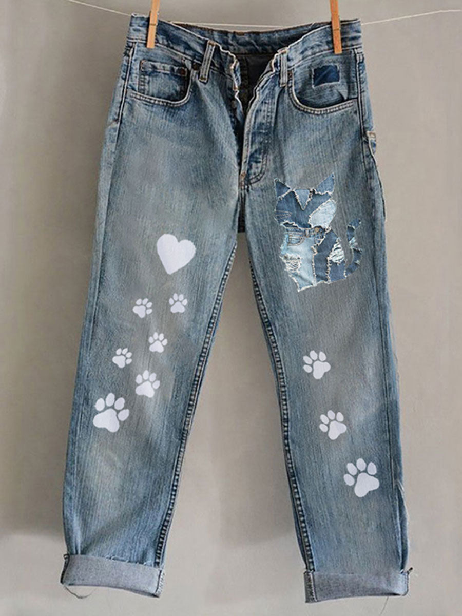Women's Cat Art Print Casual Pants