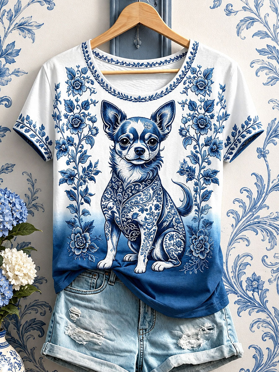Women's Floral Dog Print T-Shirts