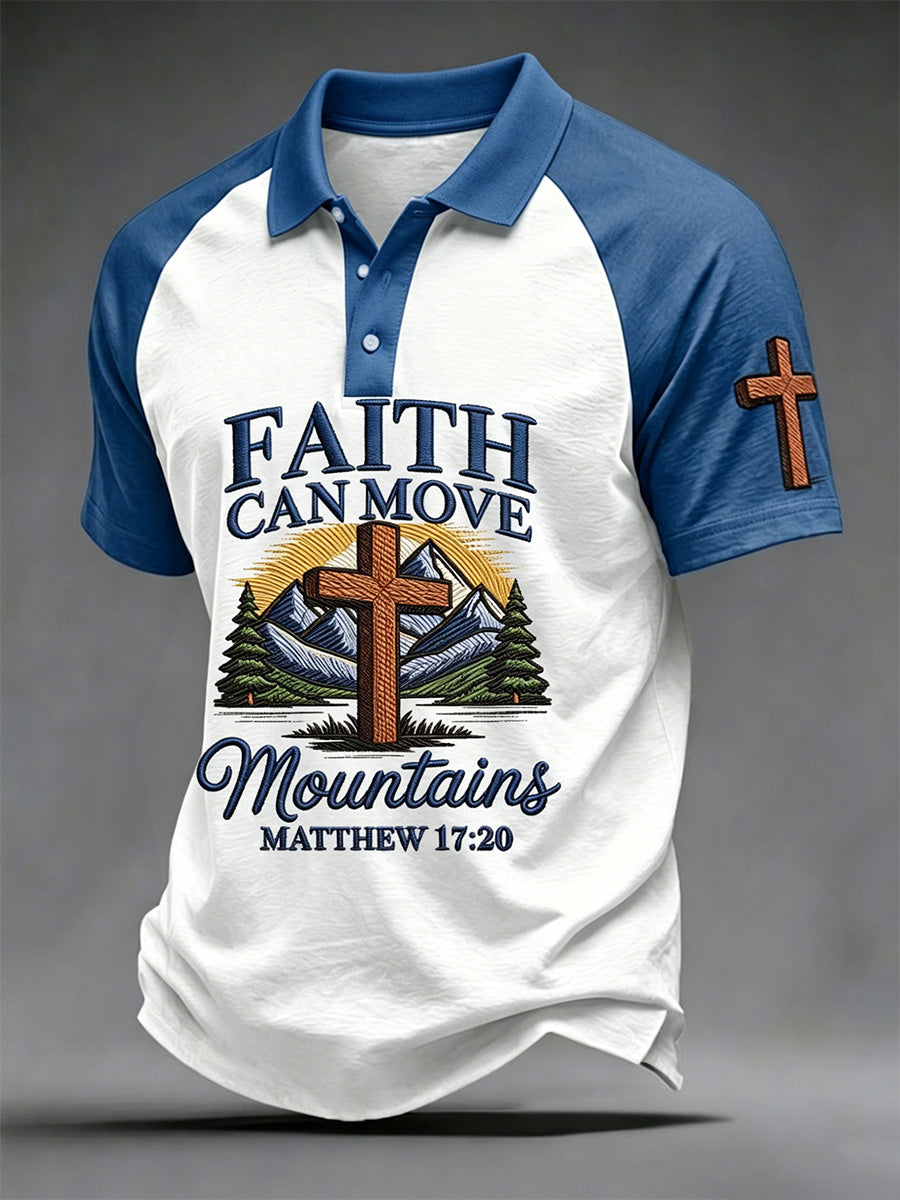 Men's Christian Cross Faith Can Move Mountains Print Polo