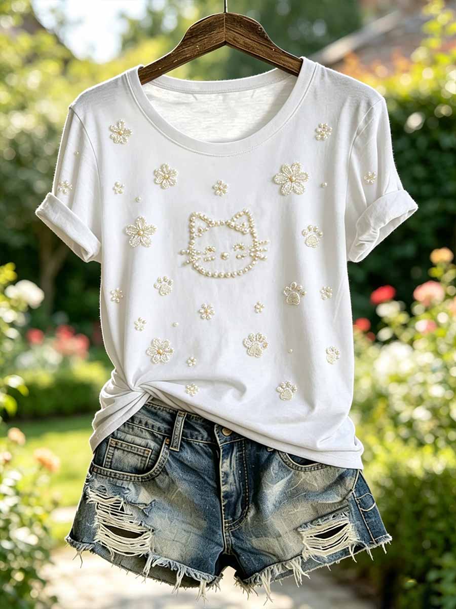 Women's Fashion Cat Pattern Printed Casual T-Shirt