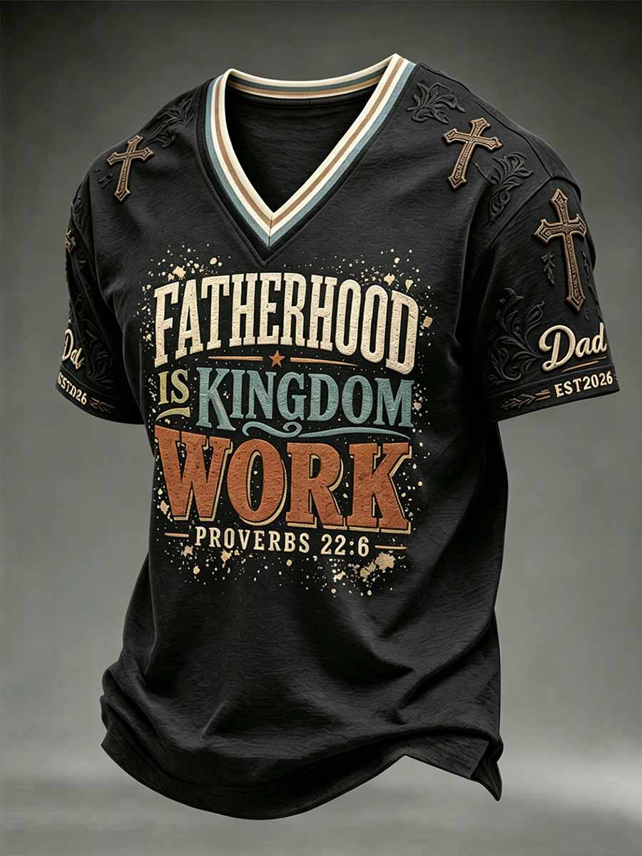 Men's Father's Day Faith Print Casual T-Shirt