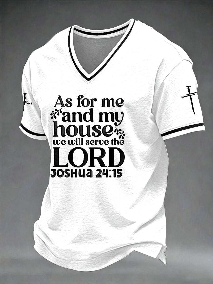 Men's "As for me and my household, we will serve the Lord." V-neck T-shirt